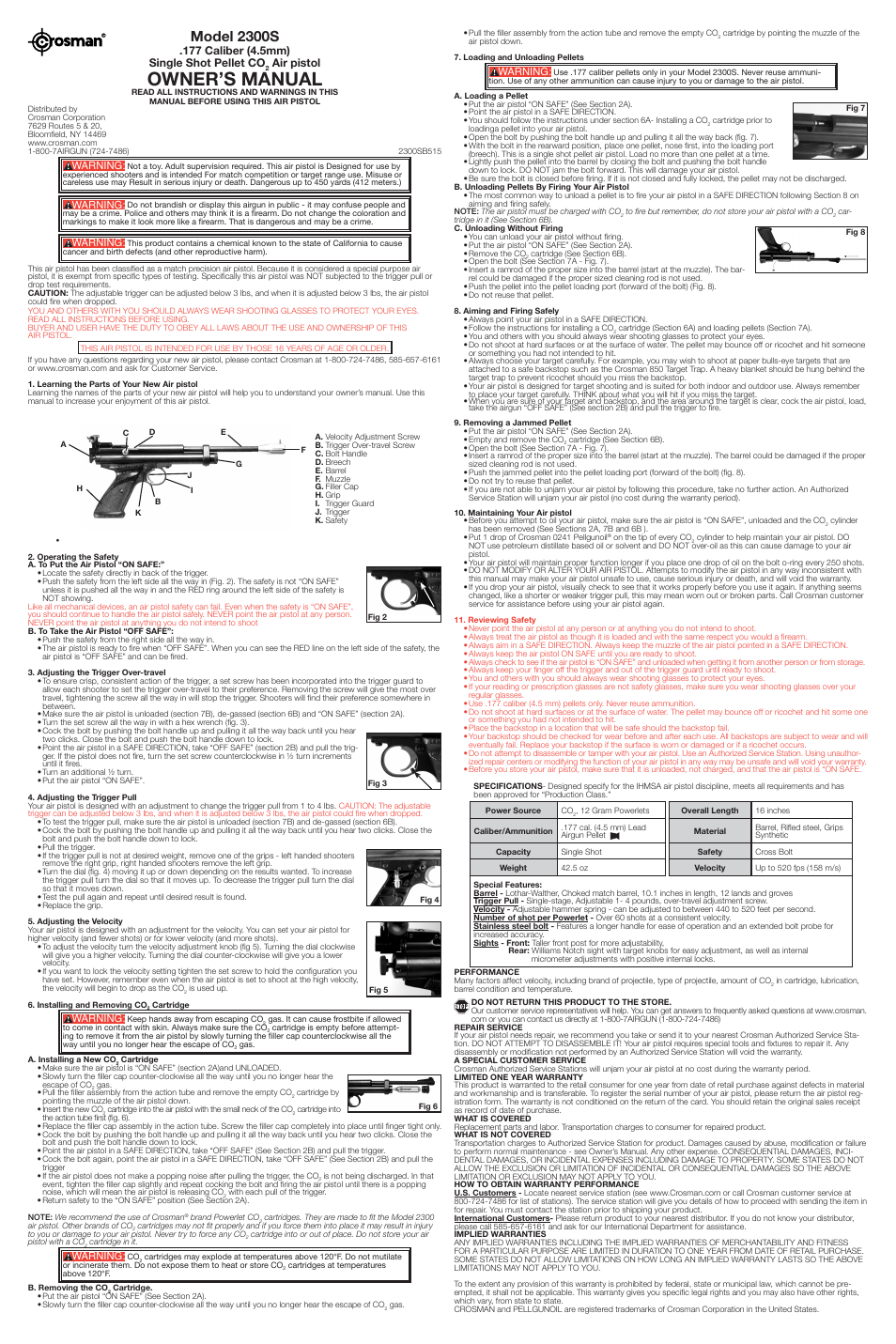 Crosman 2300S (2007-Present) User Manual | 3 pages