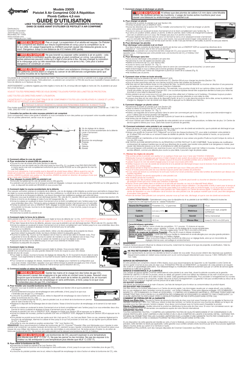 Guide d’utilisation, Mise en garde | Crosman 2300S (2007-Present) User Manual | Page 3 / 3