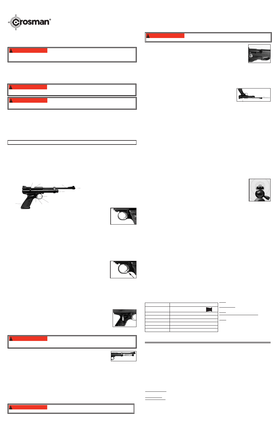 Modèle 2300t, Guide d'utilisation, Mise en garde | Crosman 2300T User Manual | Page 3 / 3