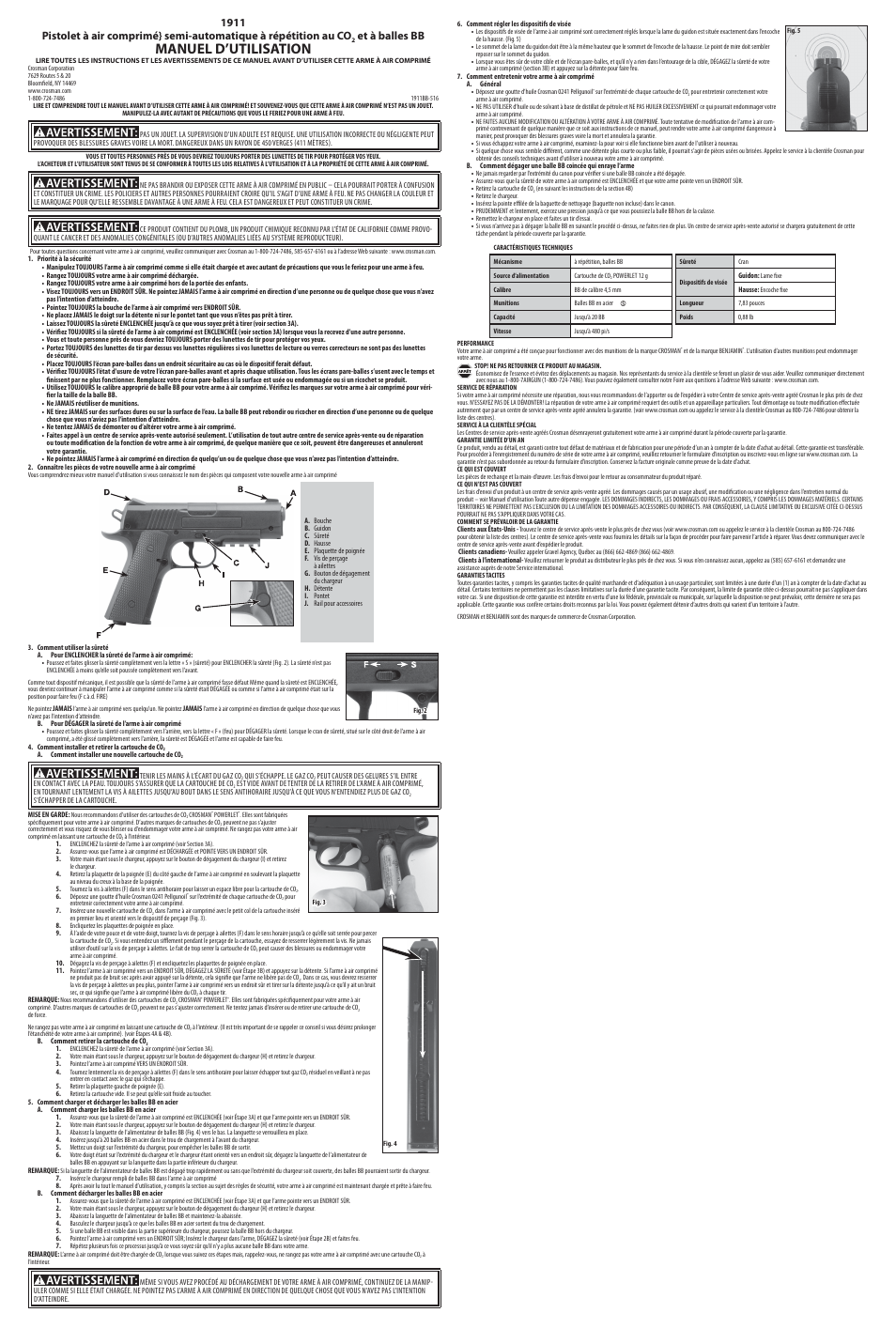 Manuel d’utilisation, Et à balles bb | Crosman 40005 User Manual | Page 3 / 3