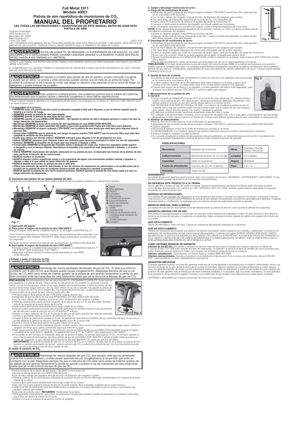 Manual del propietario | Crosman 40021 User Manual | Page 2 / 3