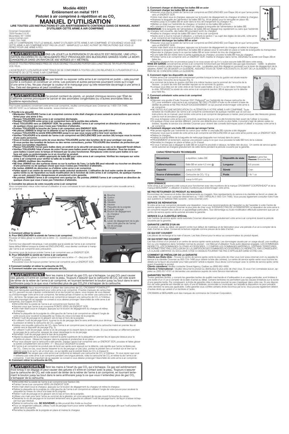 Manuel d’utilisation | Crosman 40021 User Manual | Page 3 / 3