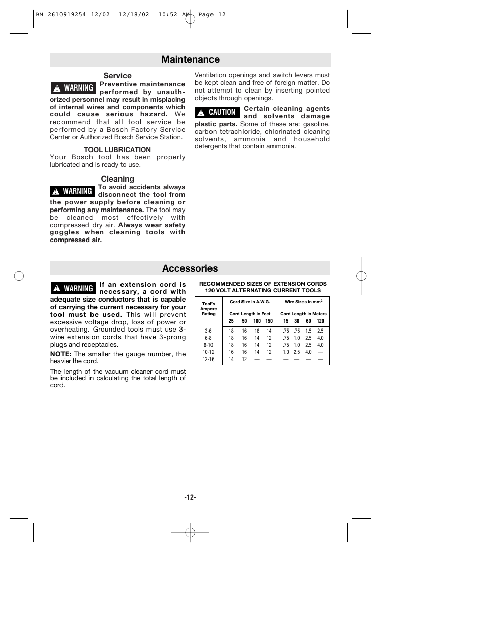 Maintenance, Accessories, Service | Cleaning, Warning, Caution | Bosch 3931 User Manual | Page 12 / 40