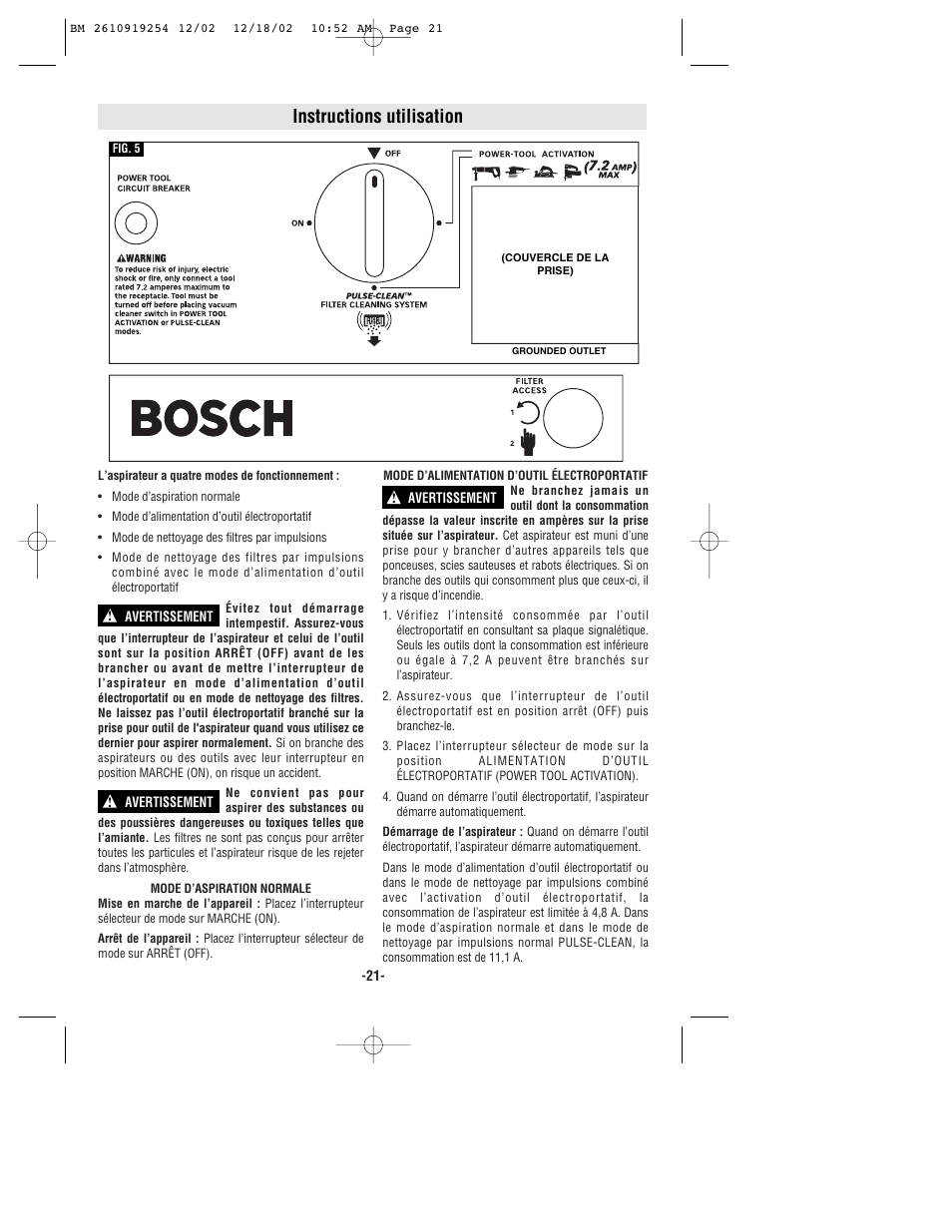 Instructions utilisation | Bosch 3931 User Manual | Page 21 / 40