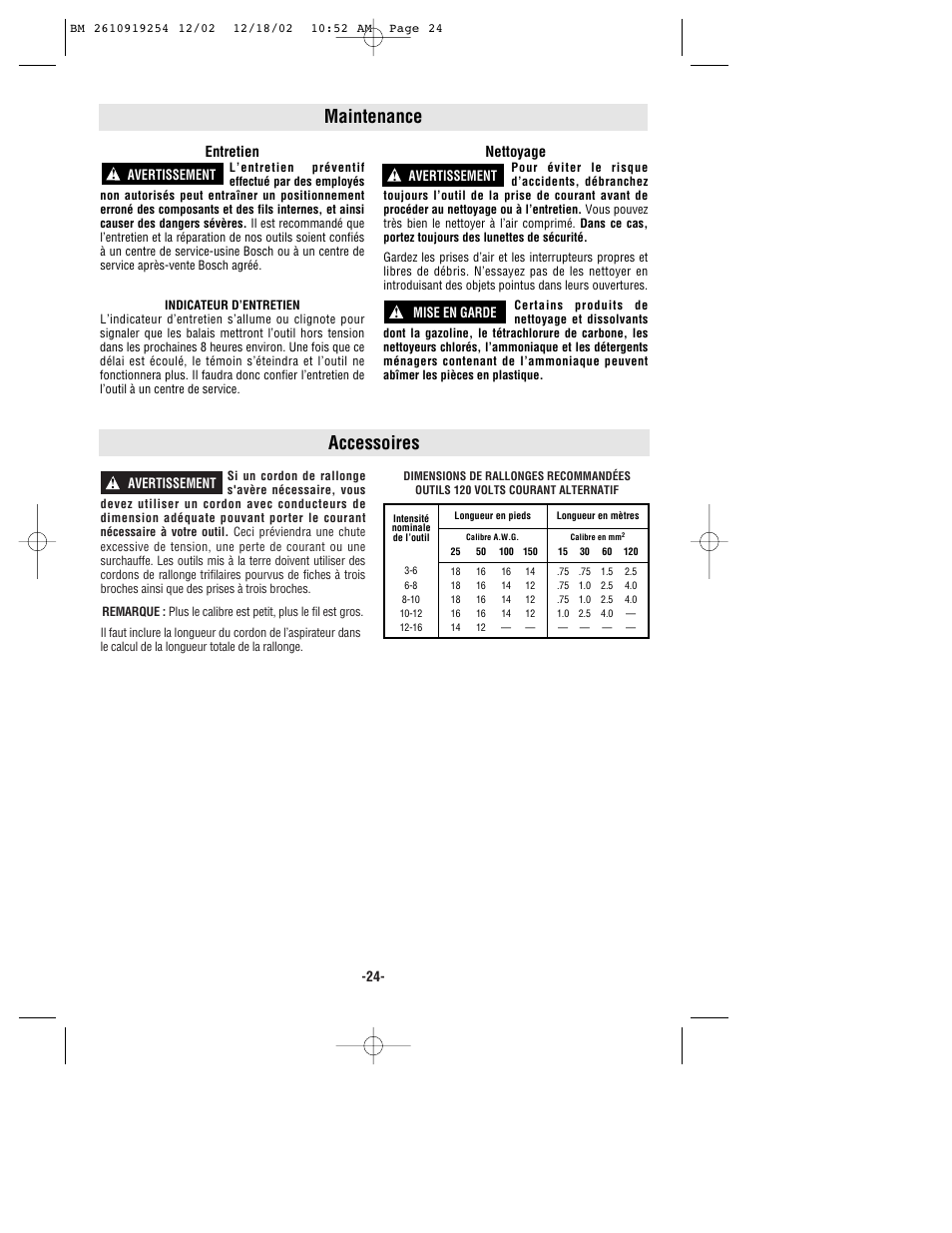 Accessoires, Maintenance | Bosch 3931 User Manual | Page 24 / 40