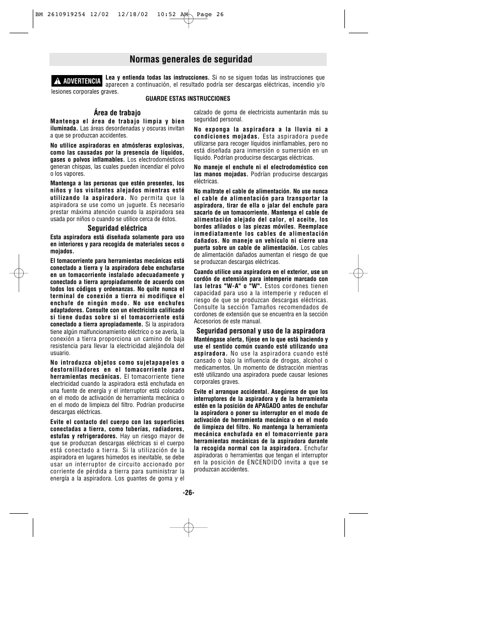 Normas generales de seguridad | Bosch 3931 User Manual | Page 26 / 40