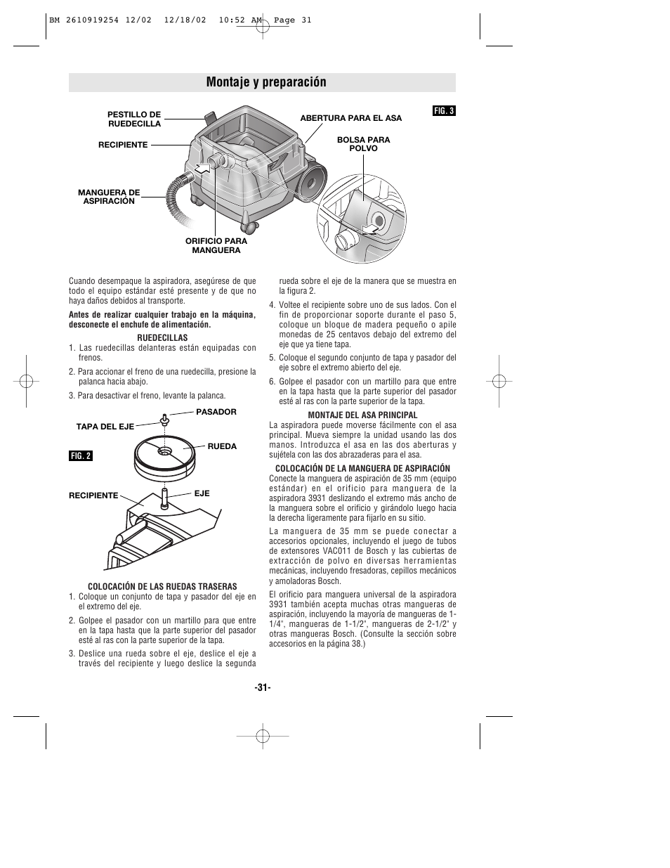 Montaje y preparación | Bosch 3931 User Manual | Page 31 / 40