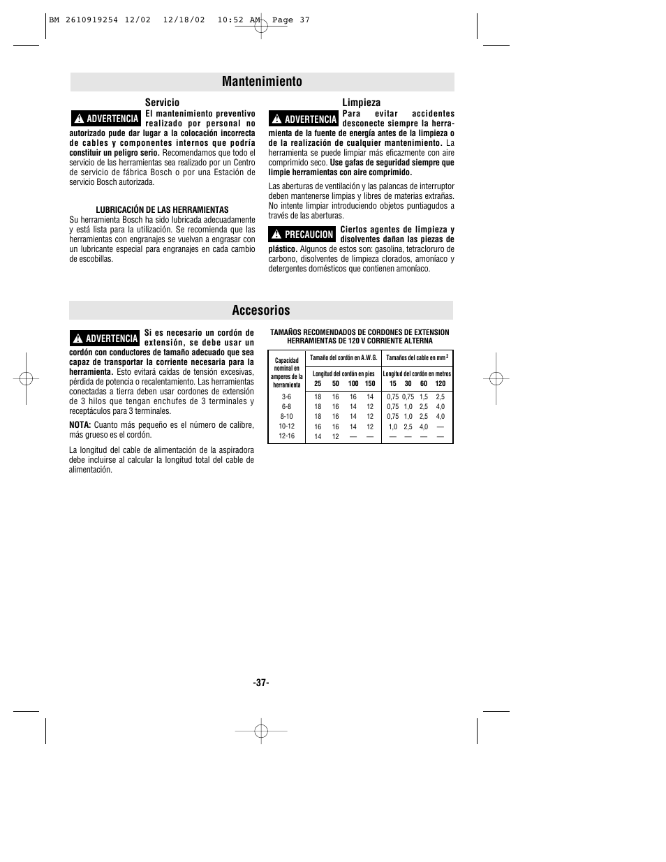 Accesorios, Mantenimiento | Bosch 3931 User Manual | Page 37 / 40