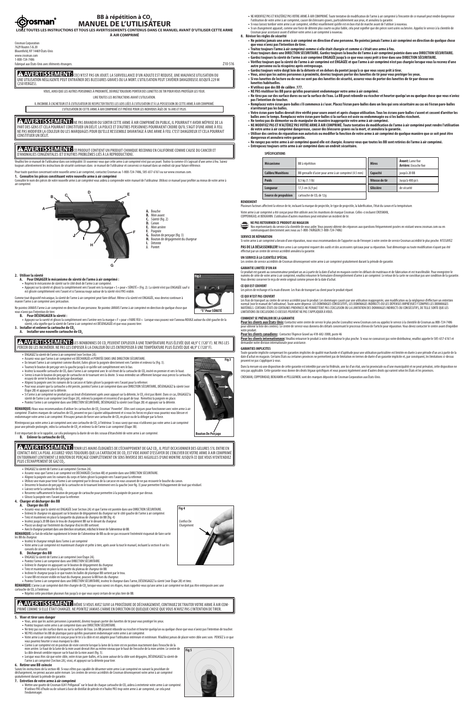 Manuel de l’utilisateur, Bb à répétition à co | Crosman 40121 User Manual | Page 3 / 3
