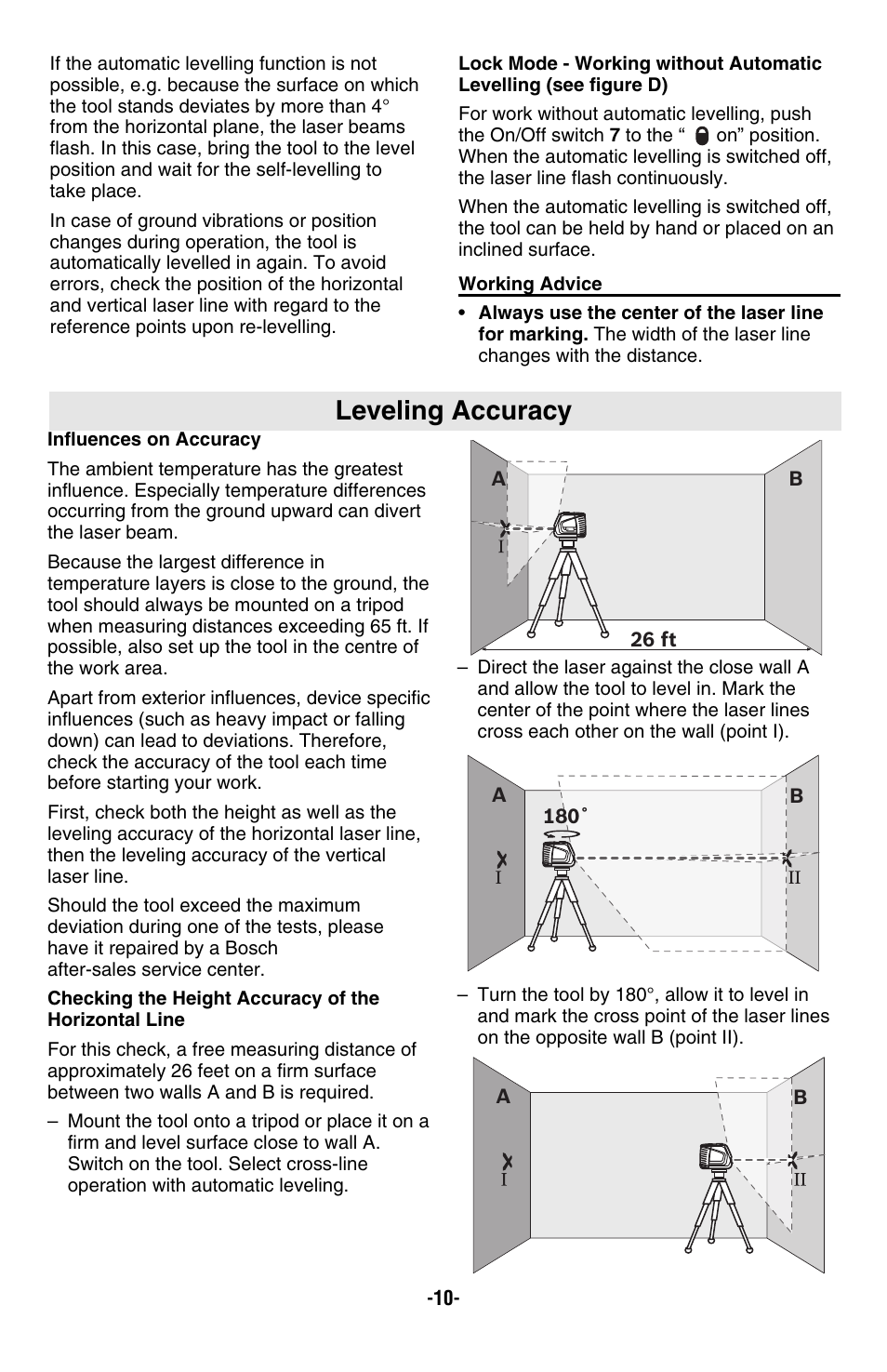 Leveling accuracy | Bosch GLL2-50 User Manual | Page 10 / 32