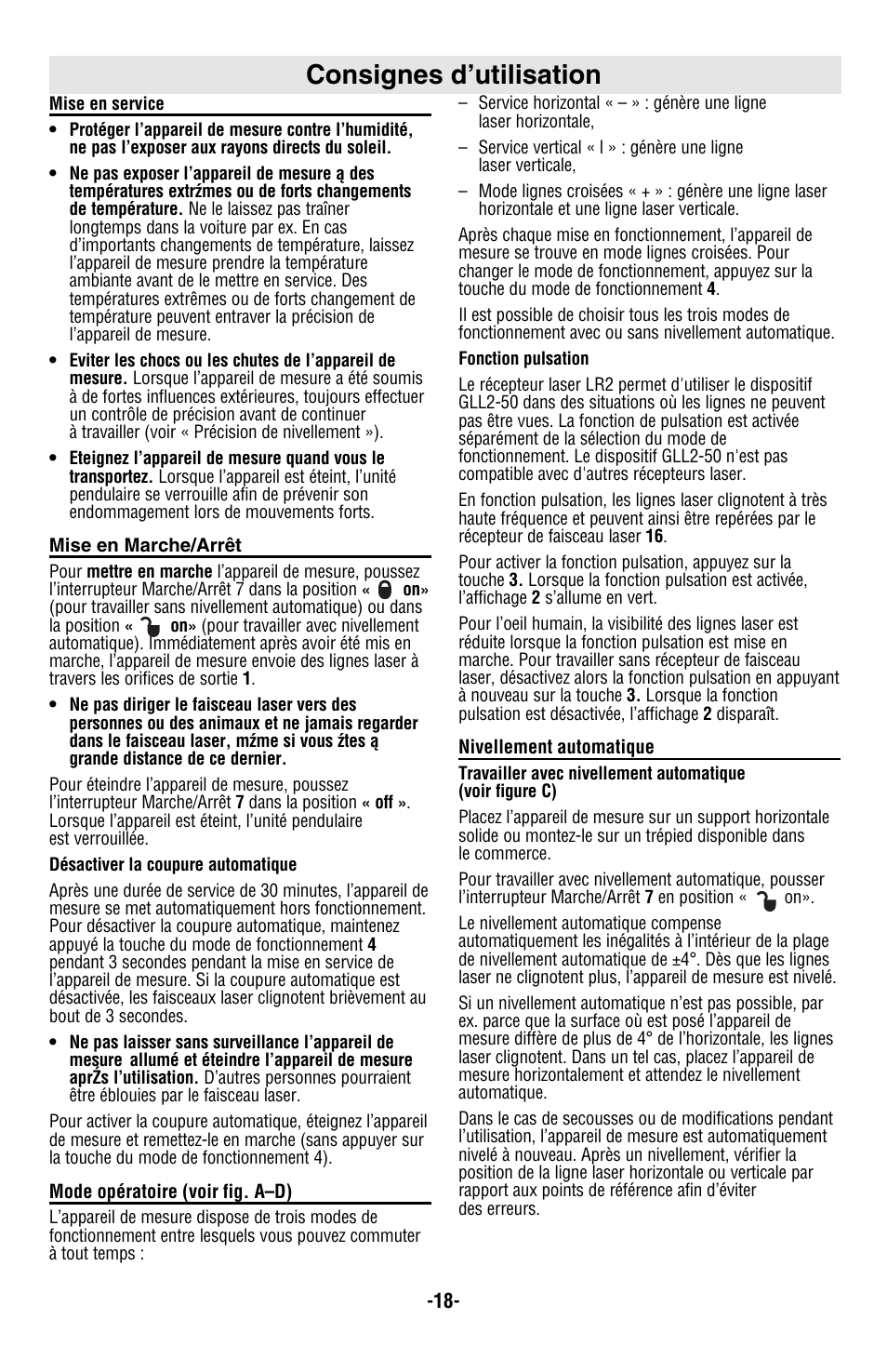 Consignes d’utilisation | Bosch GLL2-50 User Manual | Page 18 / 32