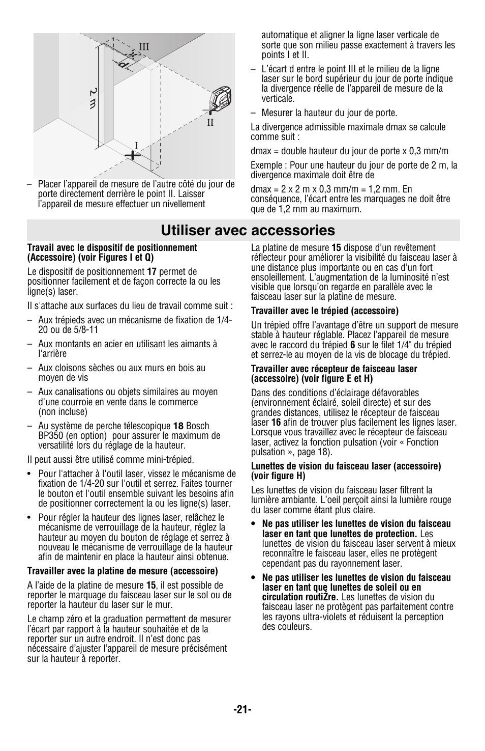 Utiliser avec accessories | Bosch GLL2-50 User Manual | Page 21 / 32