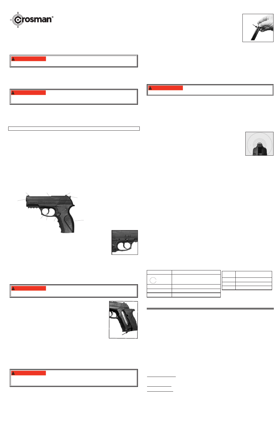 Modelo c11, Manual del propietario, Pistola de aire de repetición de co2 de municiones | Advertencia | Crosman C11 User Manual | Page 2 / 3