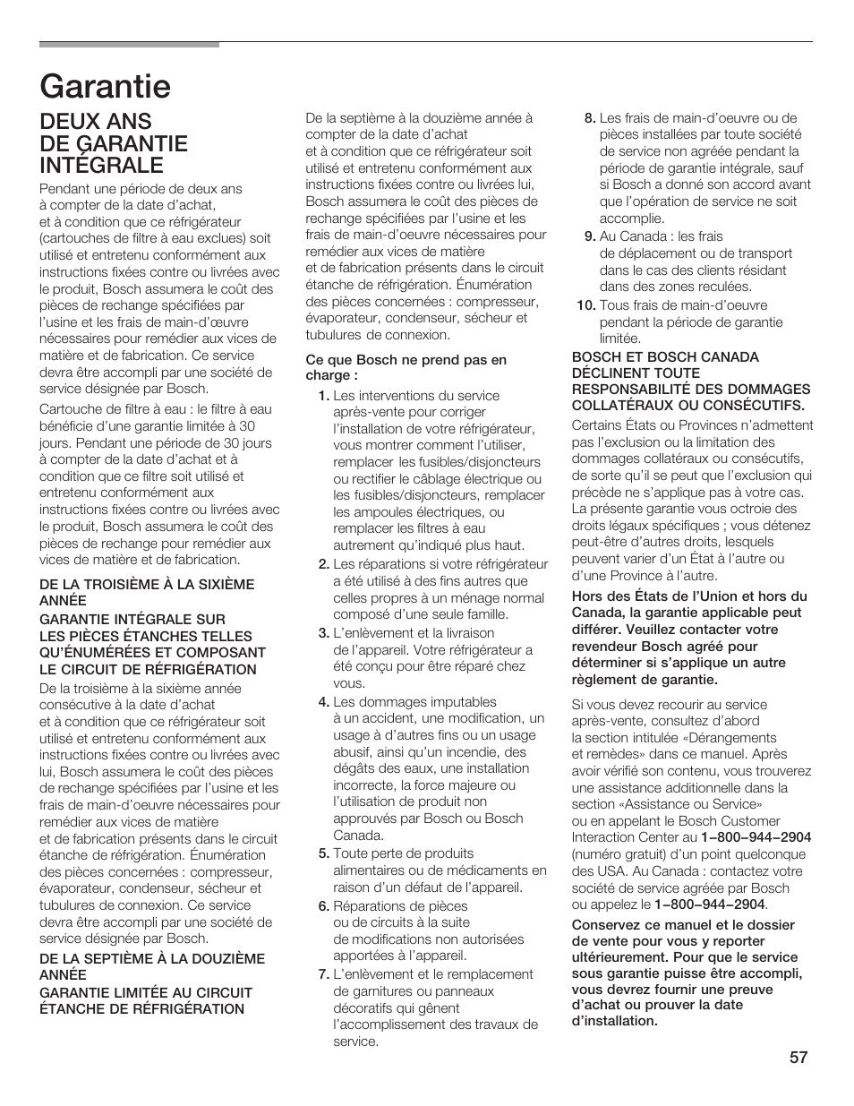 Garantie, Deux ans de garantie intégrale | Bosch B36IB User Manual | Page 57 / 86