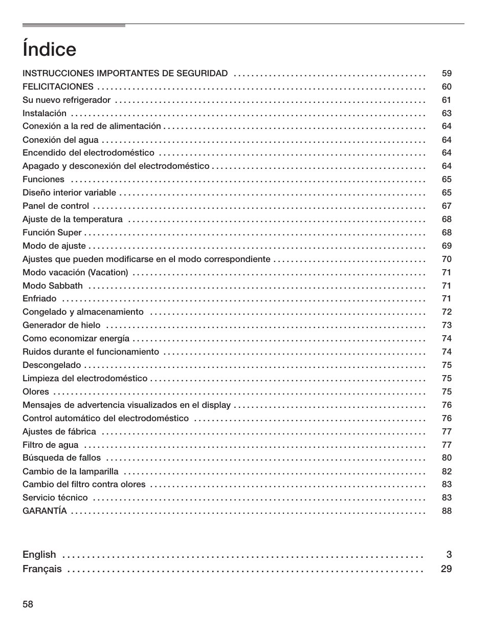Índice | Bosch B36IB User Manual | Page 58 / 86