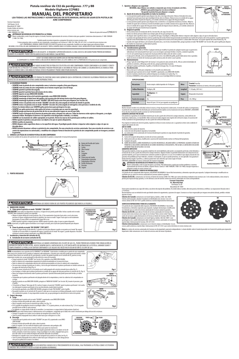 Manual del propietario | Crosman CCP8B2 User Manual | Page 2 / 3