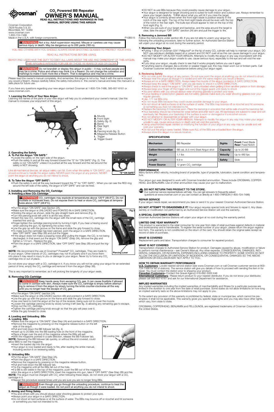 Crosman P10 User Manual | 2 pages