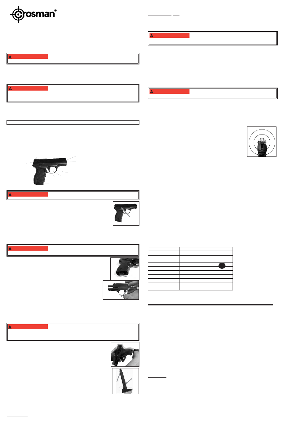 Model pro77, Guide d'utilisation, Mise en garde | Crosman PRO77 (2007-2008) User Manual | Page 3 / 3