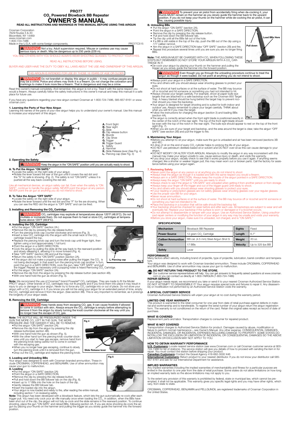 Crosman PRO77 (2009) User Manual | 3 pages