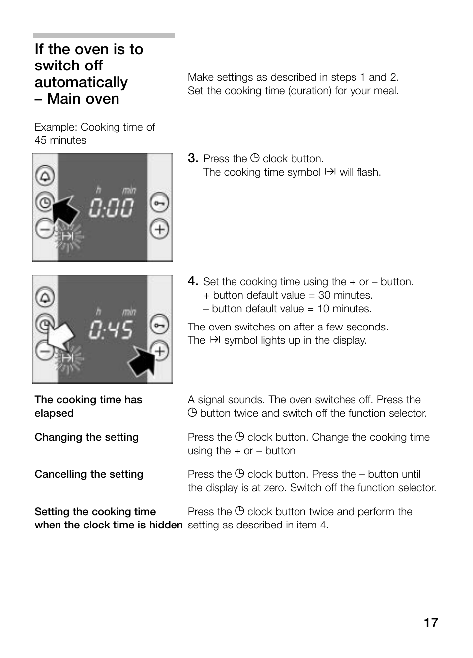 If the oven is to switch off automatically, Main oven | Bosch HBN 13M5.O User Manual | Page 17 / 48