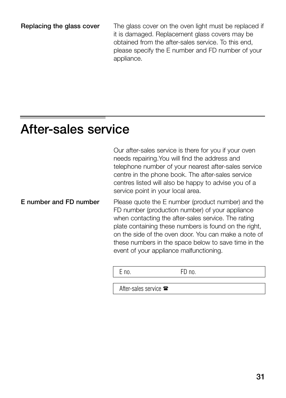 After-sales service | Bosch HBN 13M5.O User Manual | Page 31 / 48