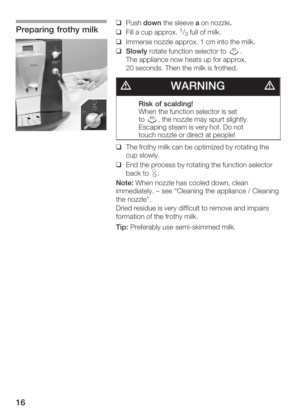 Dwarning d | Bosch AUTOMATIC COFFEE CENTRE TCA 6301 UC User Manual | Page 16 / 108