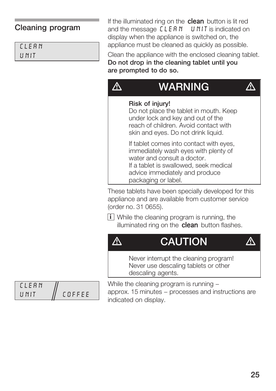 Dwarning d, Dcaution d | Bosch AUTOMATIC COFFEE CENTRE TCA 6301 UC User Manual | Page 25 / 108