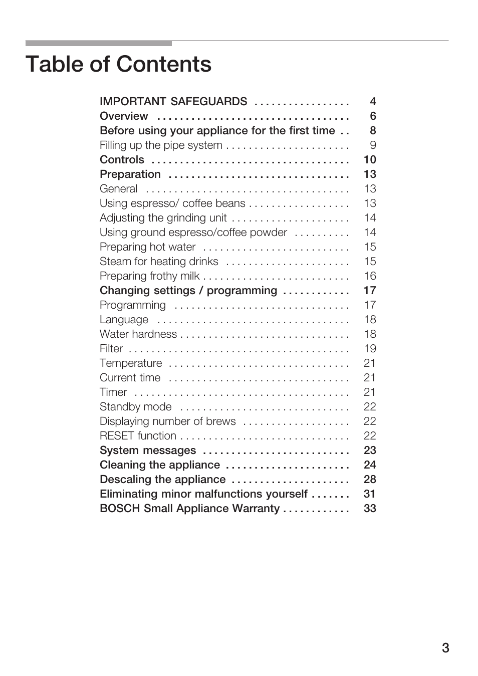 Bosch AUTOMATIC COFFEE CENTRE TCA 6301 UC User Manual | Page 3 / 108