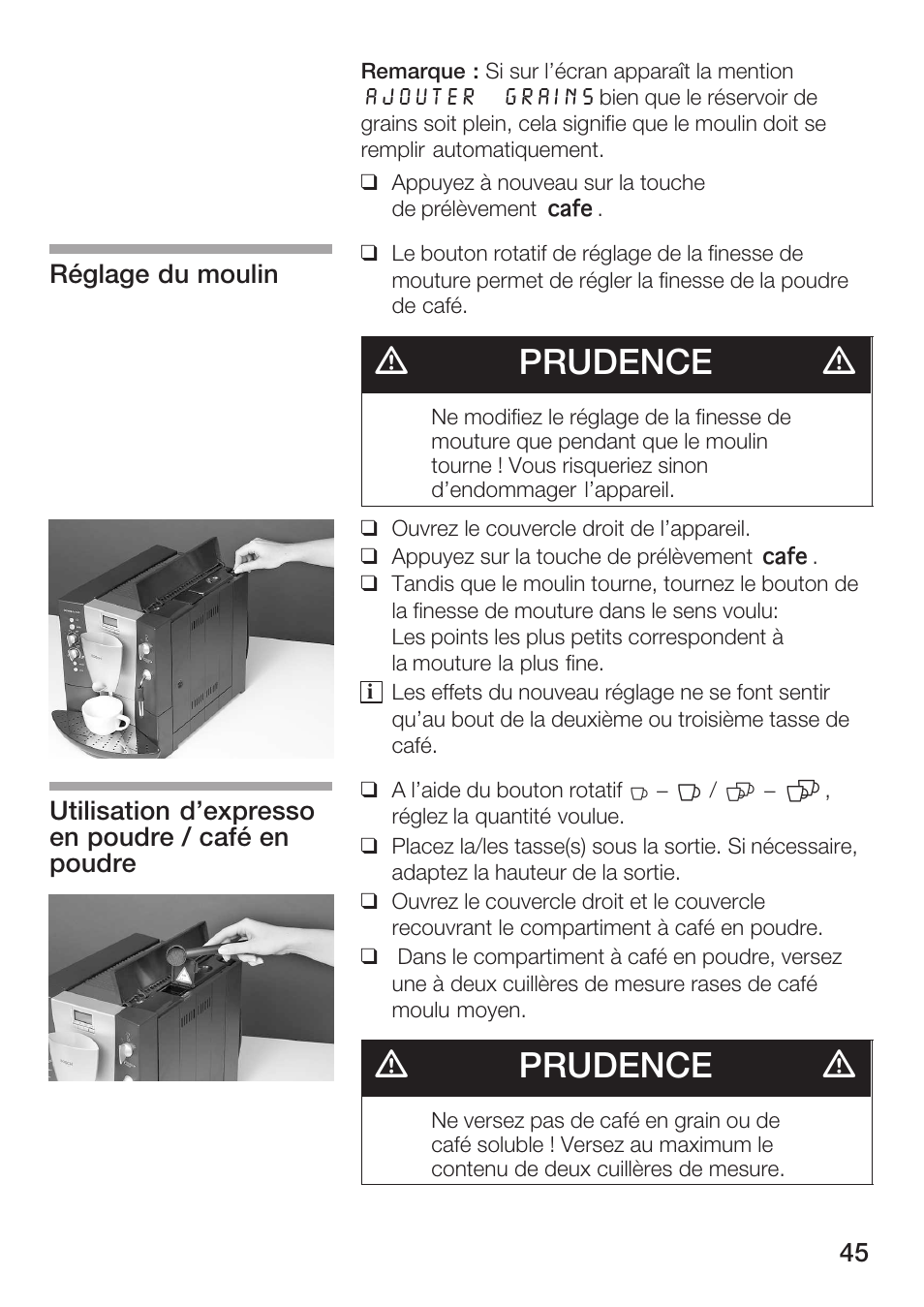 Dprudence d | Bosch AUTOMATIC COFFEE CENTRE TCA 6301 UC User Manual | Page 45 / 108
