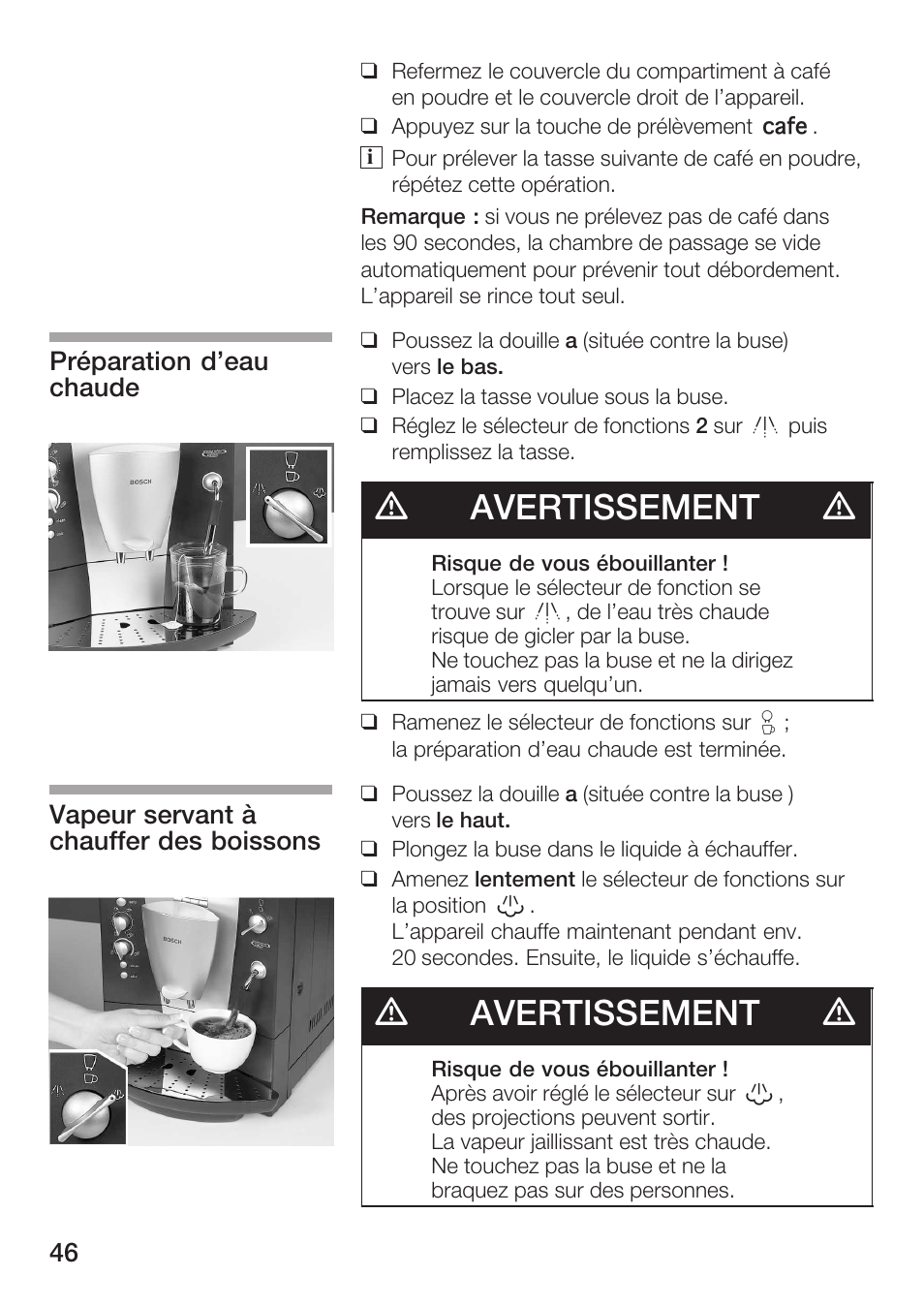 Davertissement d | Bosch AUTOMATIC COFFEE CENTRE TCA 6301 UC User Manual | Page 46 / 108