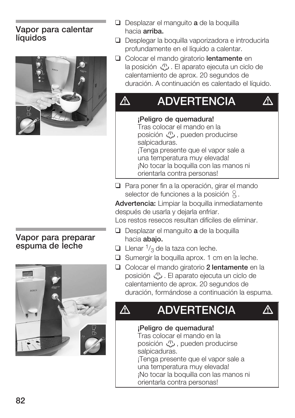 Dadvertencia d | Bosch AUTOMATIC COFFEE CENTRE TCA 6301 UC User Manual | Page 82 / 108