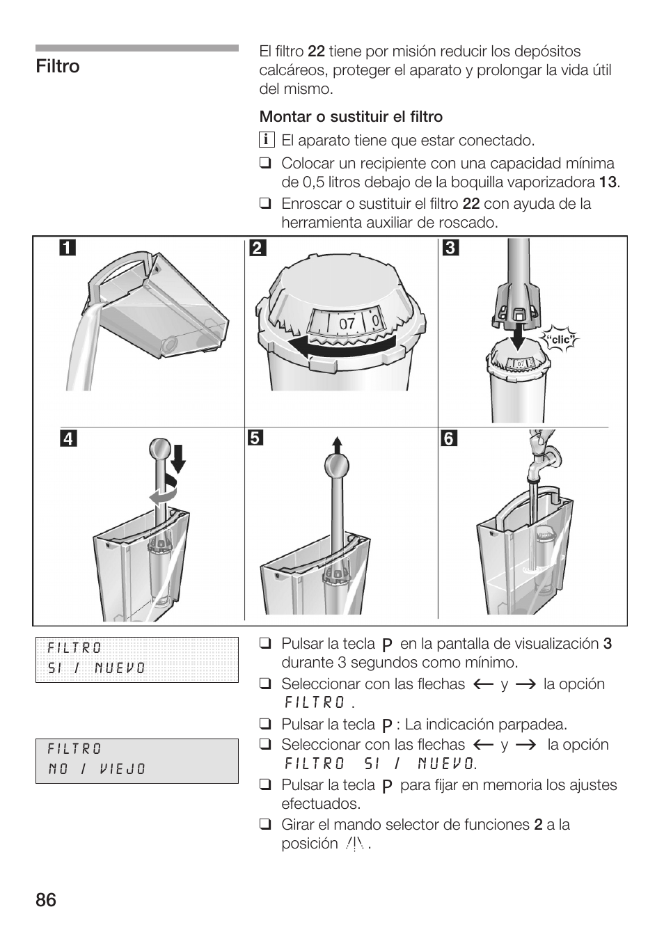 Filtro | Bosch AUTOMATIC COFFEE CENTRE TCA 6301 UC User Manual | Page 86 / 108