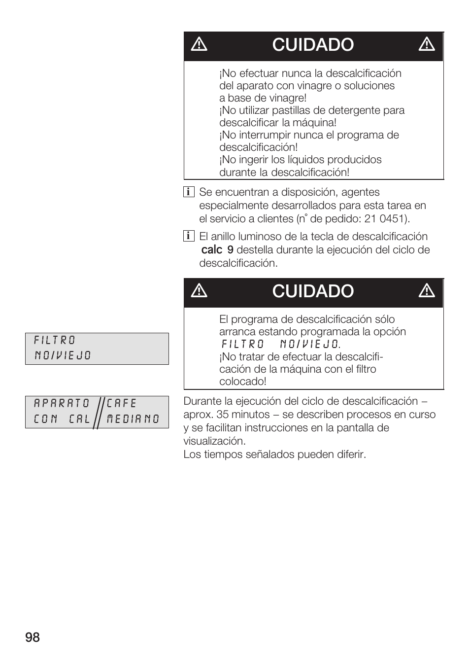 Dcuidado d | Bosch AUTOMATIC COFFEE CENTRE TCA 6301 UC User Manual | Page 98 / 108