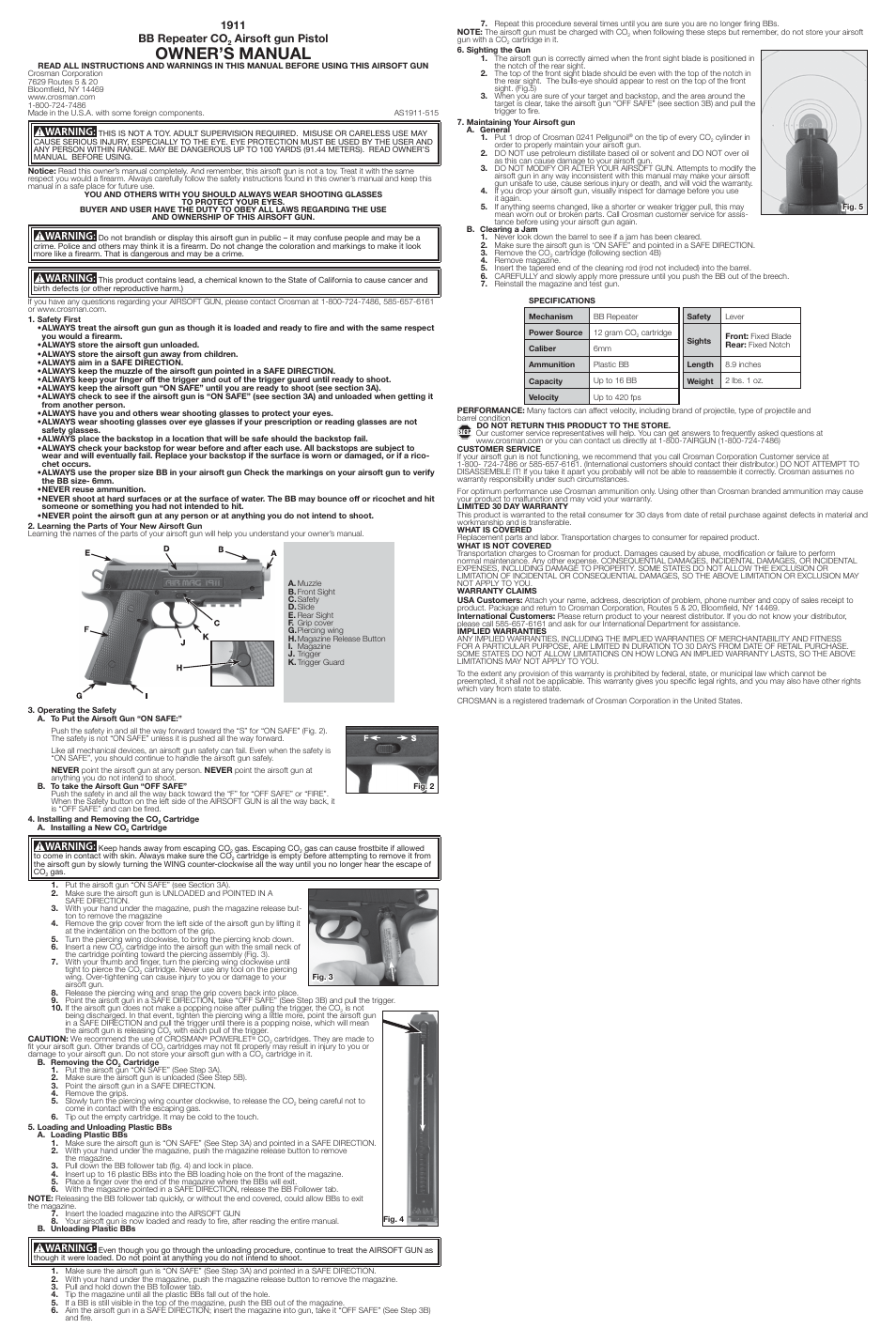 Crosman 1911 User Manual | 3 pages