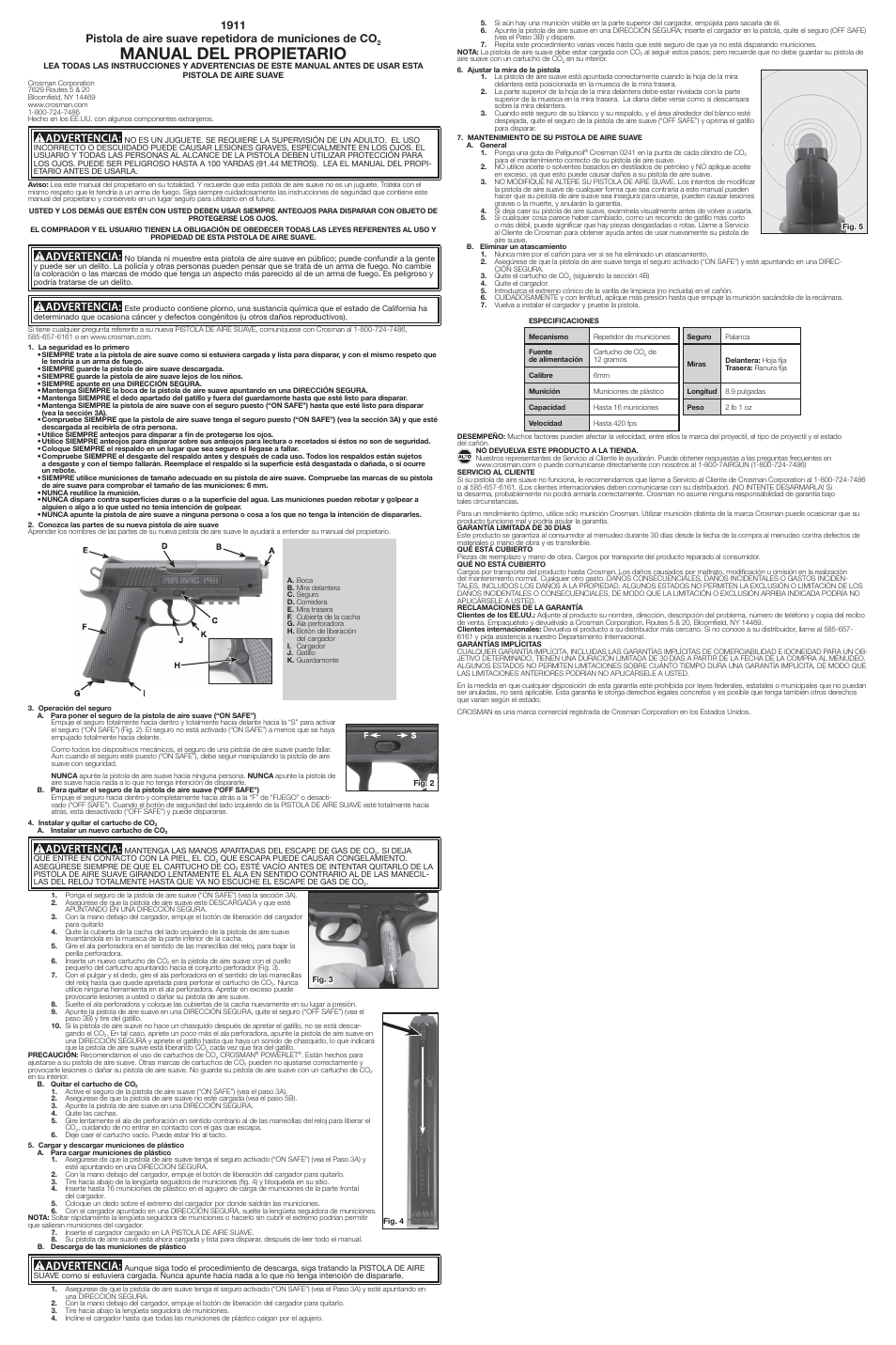 Manual del propietario | Crosman 1911 User Manual | Page 2 / 3