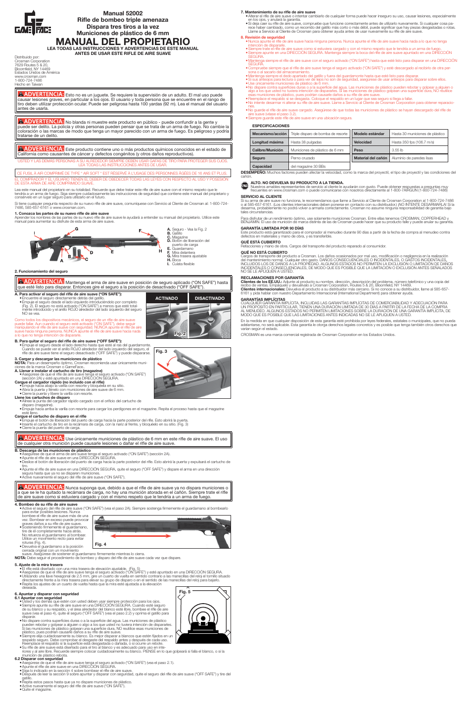 Manual del propietario | Crosman 52002 User Manual | Page 2 / 3