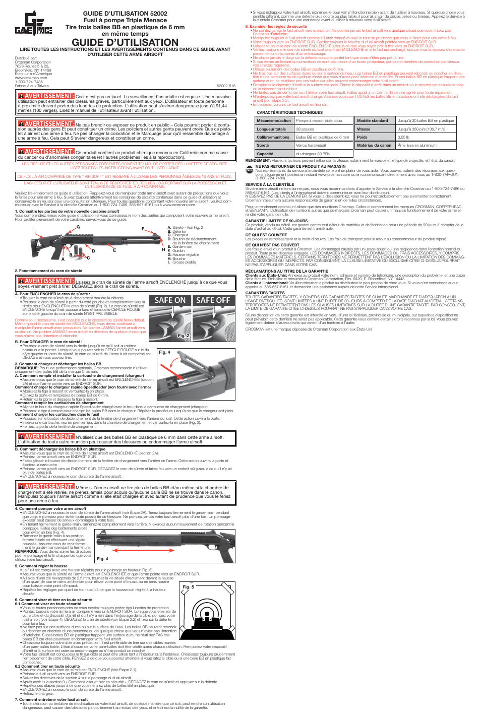Guide d’utilisation | Crosman 52002 User Manual | Page 3 / 3