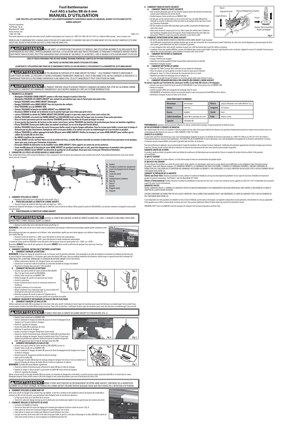 Manuel d’utilisation, Fusil battlemaster fusil aeg à balles bb de 6 mm | Crosman 52005 User Manual | Page 3 / 3