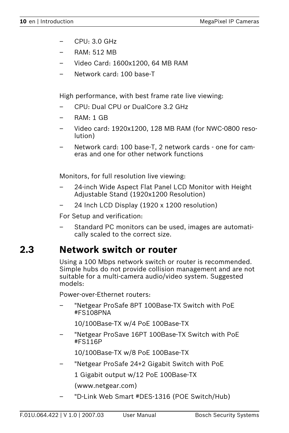 3 network switch or router | Bosch MegaPixel IP Camera NWC-0900 User Manual | Page 12 / 46
