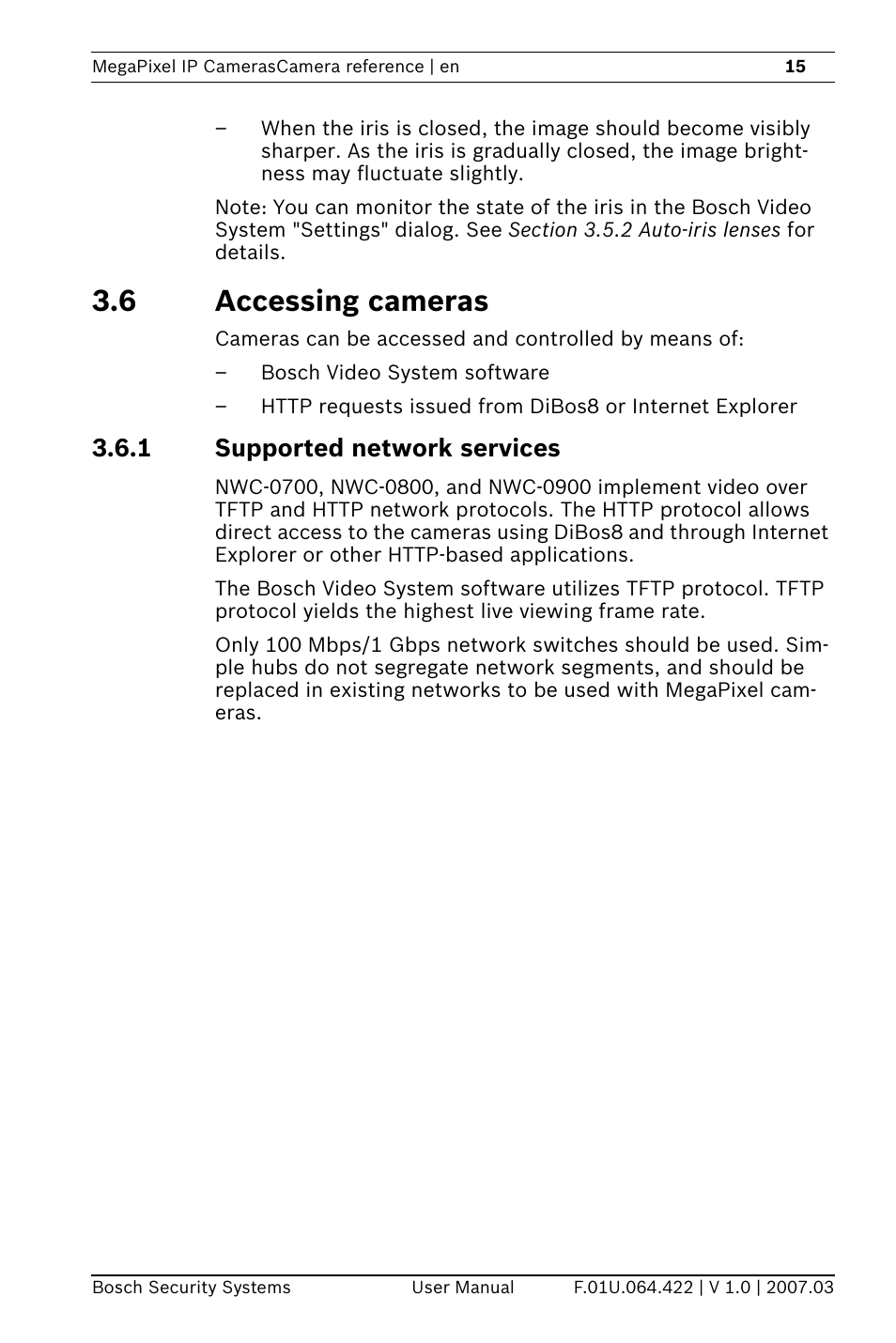 6 accessing cameras, 1 supported network services | Bosch MegaPixel IP Camera NWC-0900 User Manual | Page 17 / 46