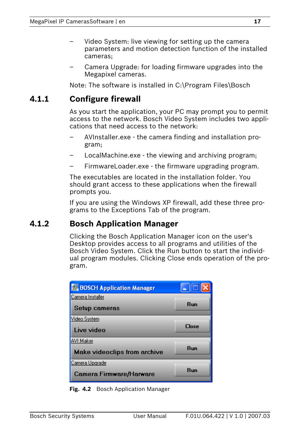 1 configure firewall, 2 bosch application manager | Bosch MegaPixel IP Camera NWC-0900 User Manual | Page 19 / 46