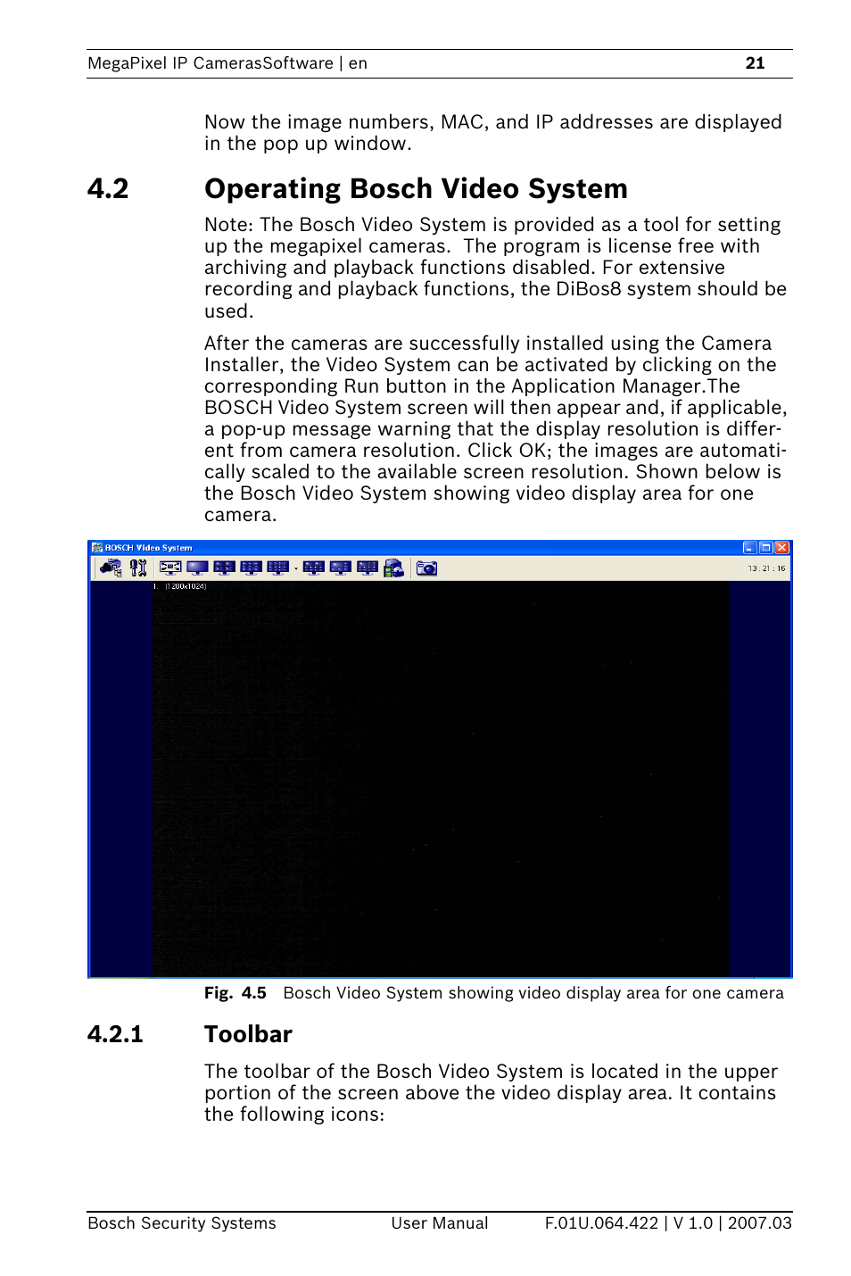 2 operating bosch video system, 1 toolbar | Bosch MegaPixel IP Camera NWC-0900 User Manual | Page 23 / 46