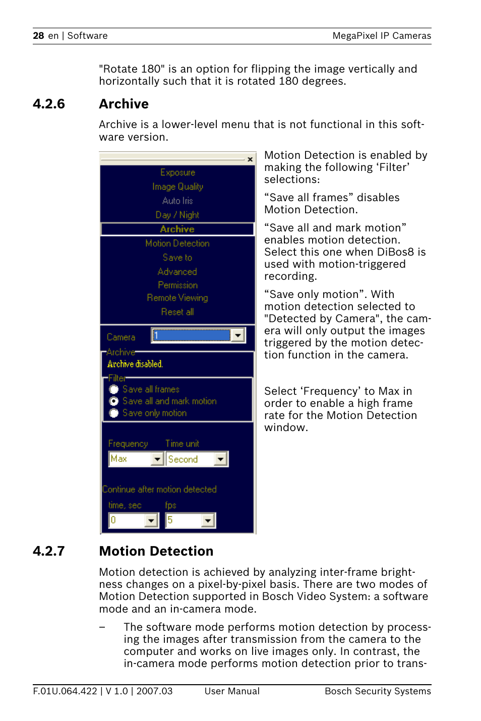 6 archive, 7 motion detection | Bosch MegaPixel IP Camera NWC-0900 User Manual | Page 30 / 46