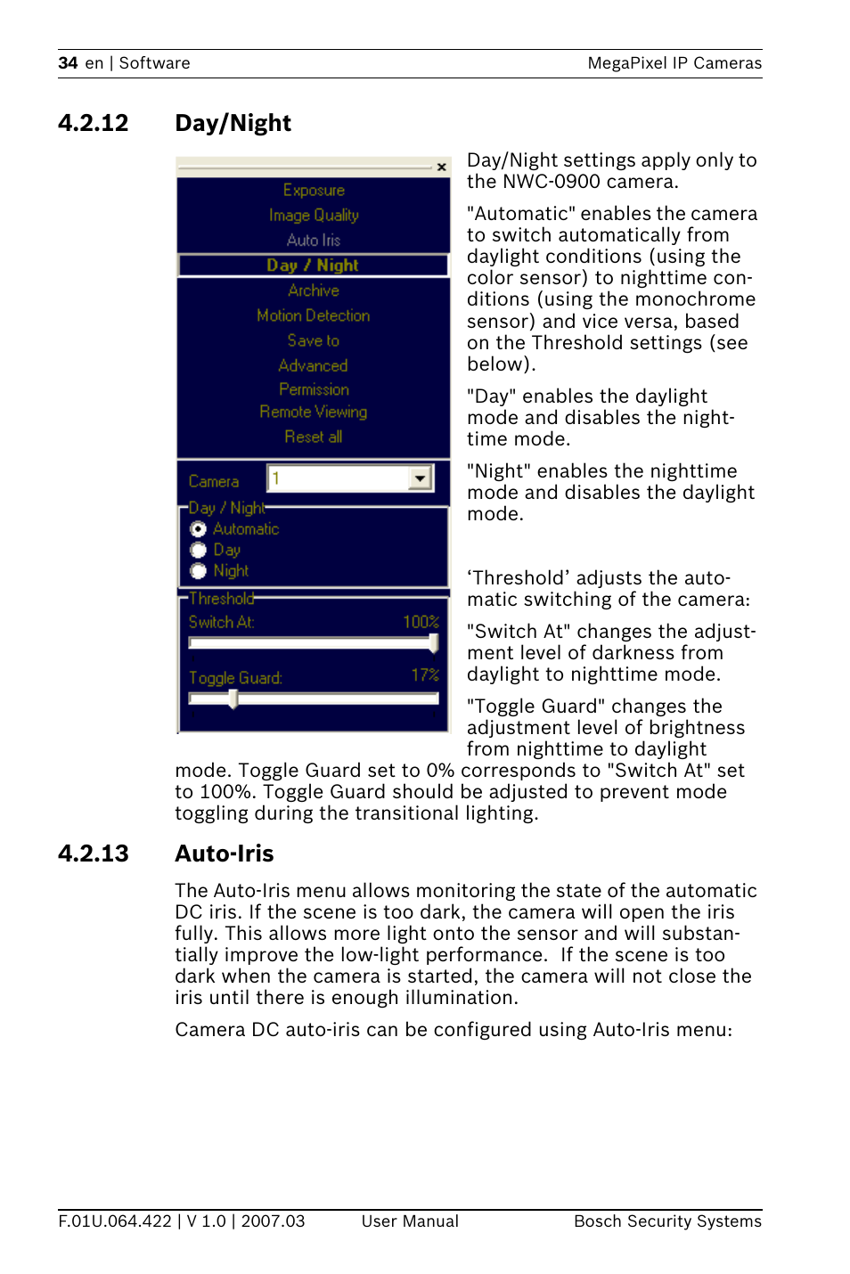 12 day/night, 13 auto-iris | Bosch MegaPixel IP Camera NWC-0900 User Manual | Page 36 / 46