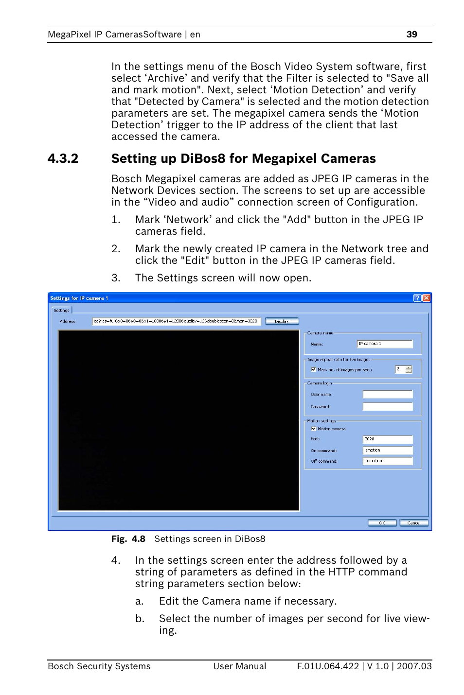 2 setting up dibos8 for megapixel cameras | Bosch MegaPixel IP Camera NWC-0900 User Manual | Page 41 / 46