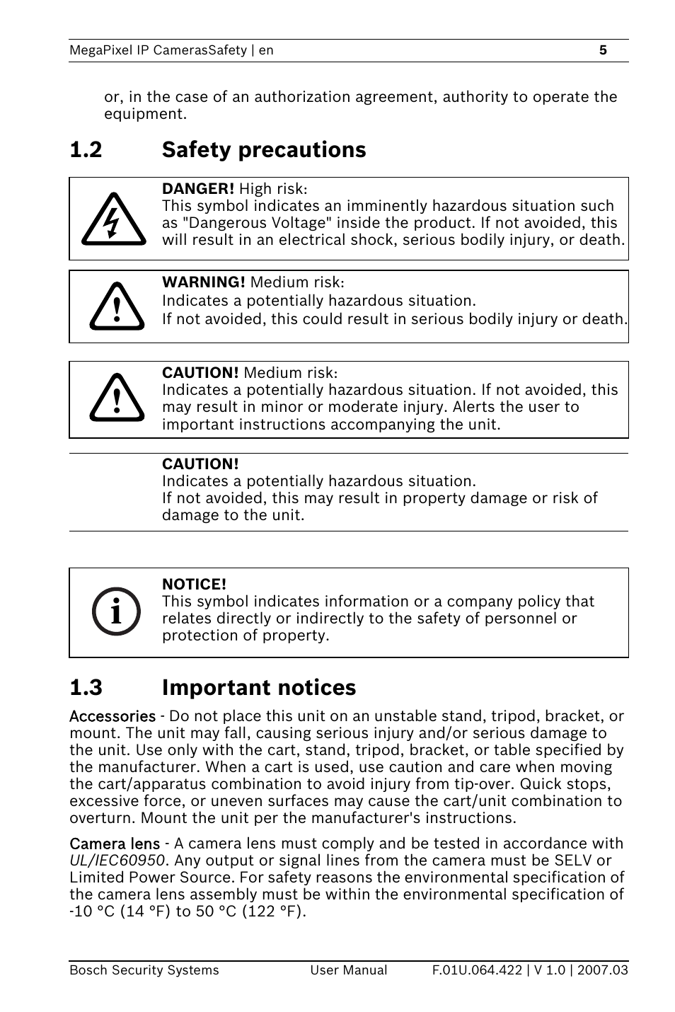 2 safety precautions 1.3 important notices | Bosch MegaPixel IP Camera NWC-0900 User Manual | Page 7 / 46