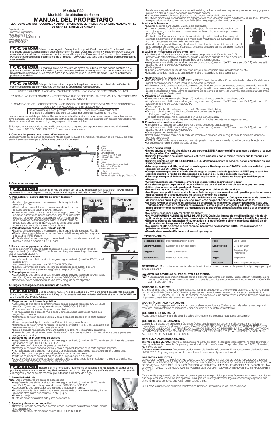 Manual del propietario, Modelo r39 munición de plástico de 6 mm | Crosman AREKT User Manual | Page 2 / 3