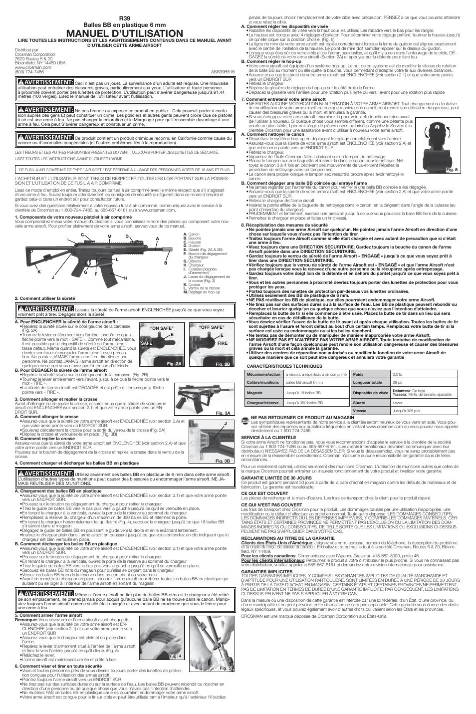 Manuel d’utilisation, R39 balles bb en plastique 6 mm | Crosman AREKT User Manual | Page 3 / 3