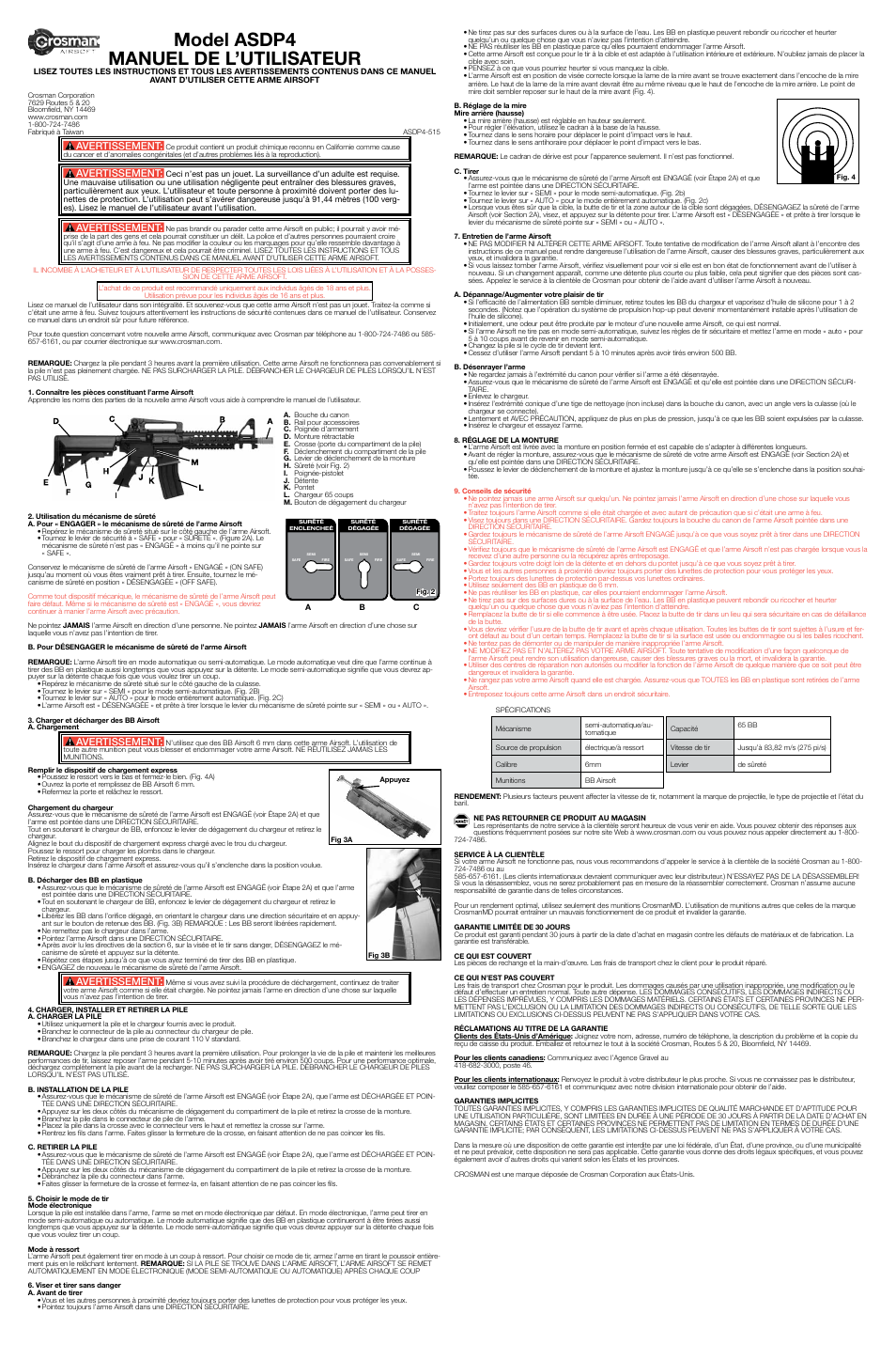 Model asdp4 manuel de l’utilisateur, Avertissement | Crosman ASDP4 User Manual | Page 3 / 3