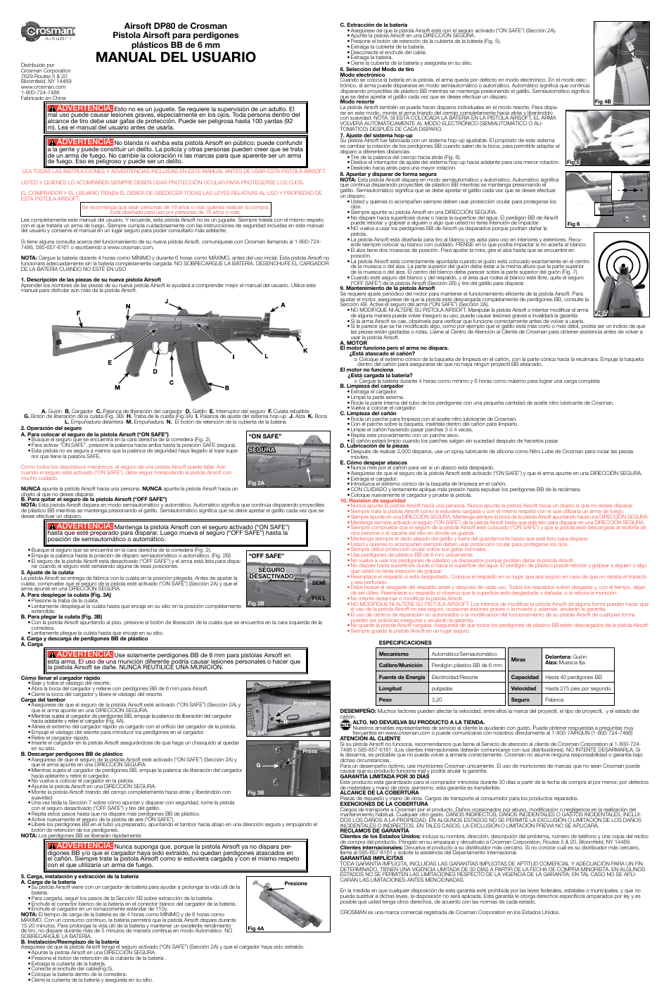 Manual del usuario, Advertencia | Crosman ASDP80 User Manual | Page 2 / 3